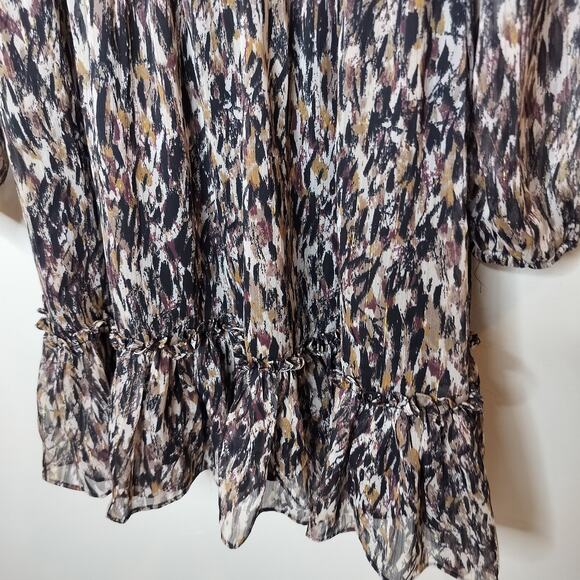 Evereve Demi Mini Dress Chiffon Long Sheer Sleeve Metallic - Picture 5 of 9